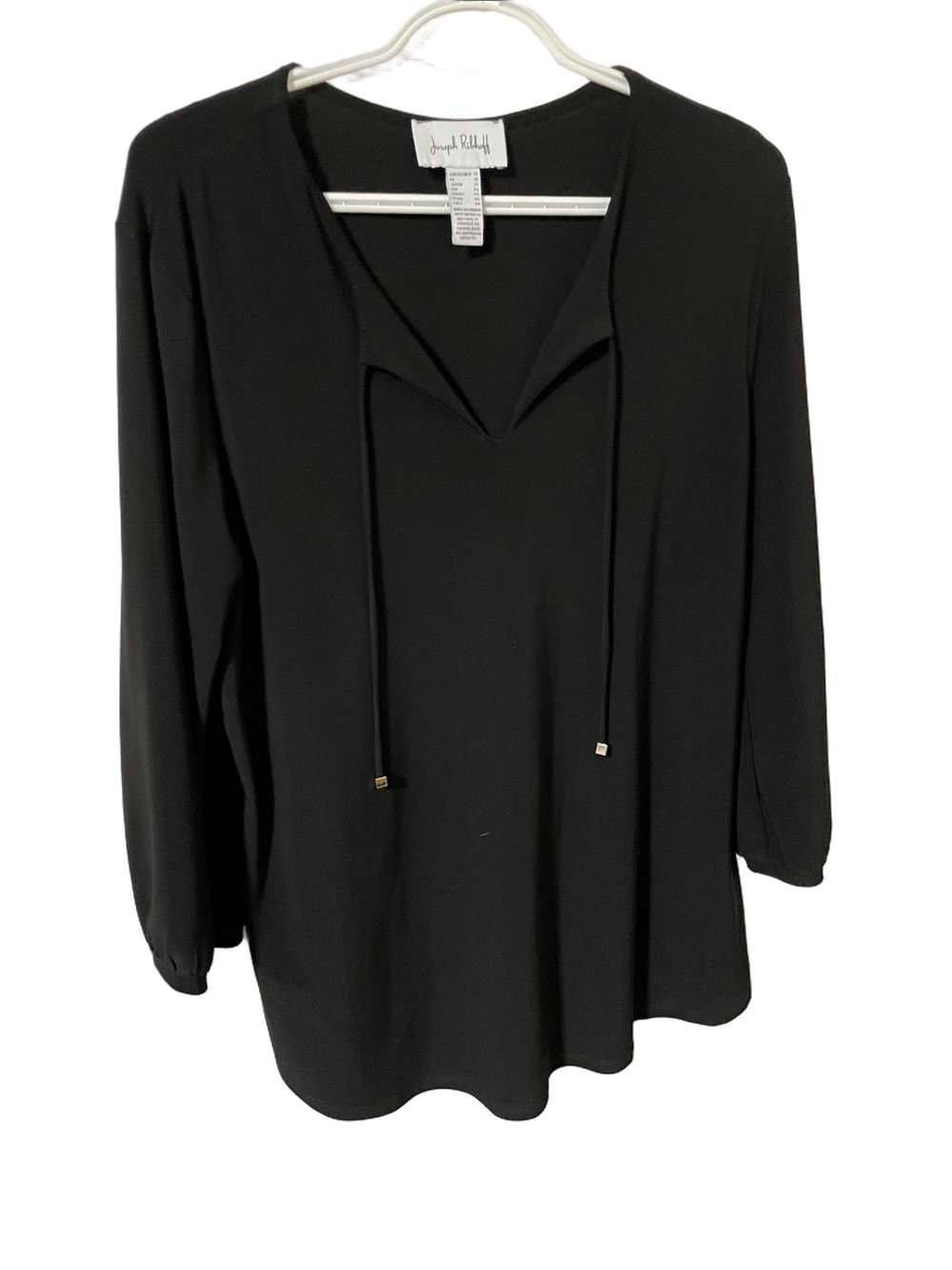 Joseph Ribkoff Black V-Neck with Tie 3/4 Length Sleeves Size 14